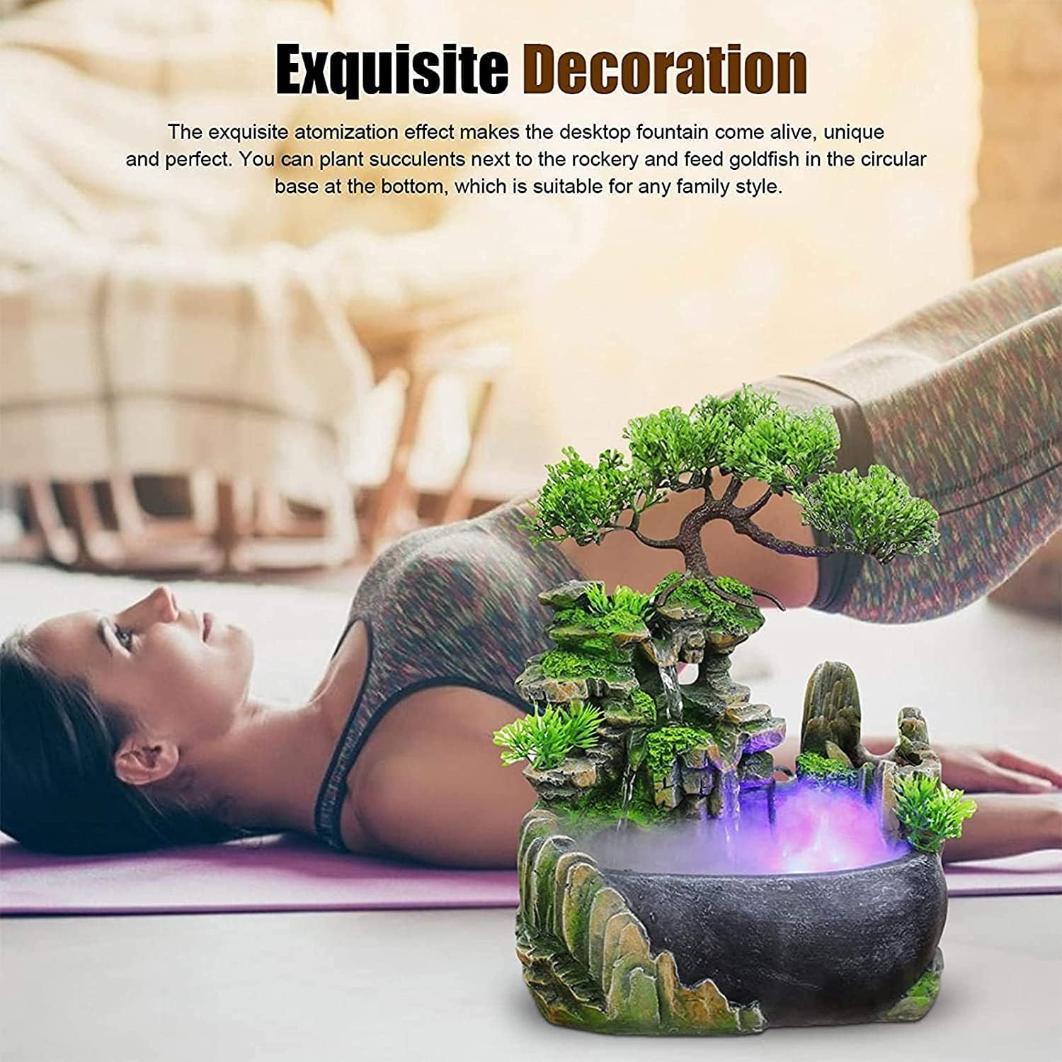 11inch Artificial Desktop Waterfall Bonsai Mini Rock Fountain with LED Lights