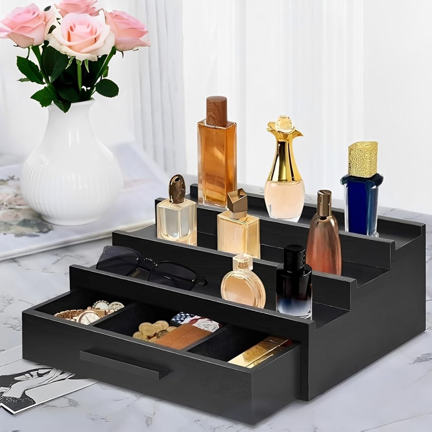Cologne Organizer for Men 3 Tier Wooden Display Stand