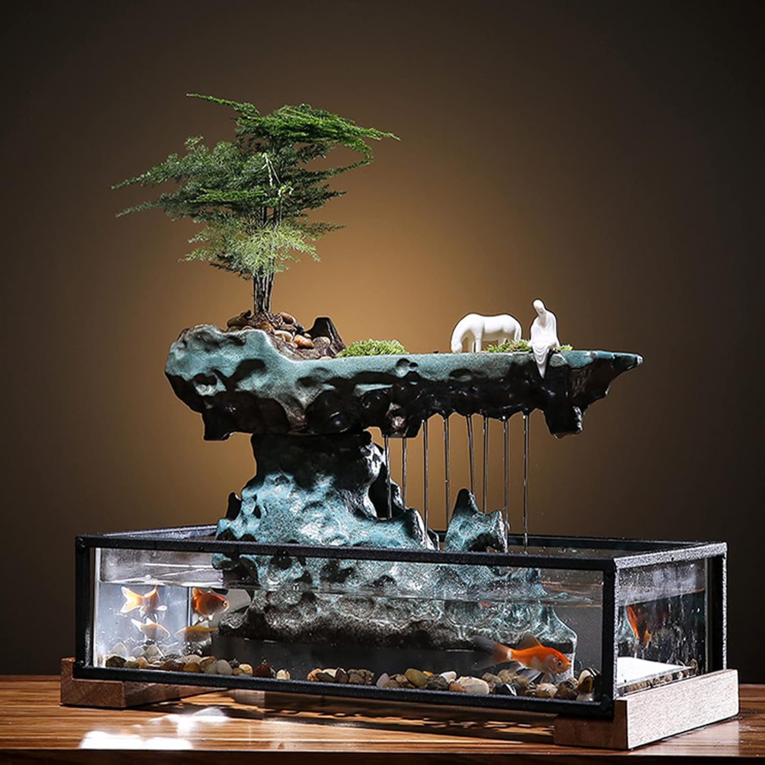 WOHAIPA Tabletop Fountain with Fish Tank and Rockery