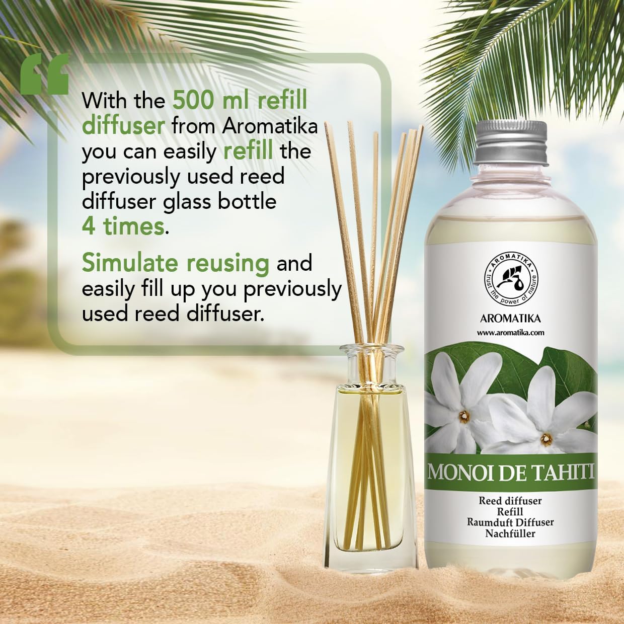 AROMATIKA Monoi de Tahiti 17 Fl Oz Floral Diffuser Refill