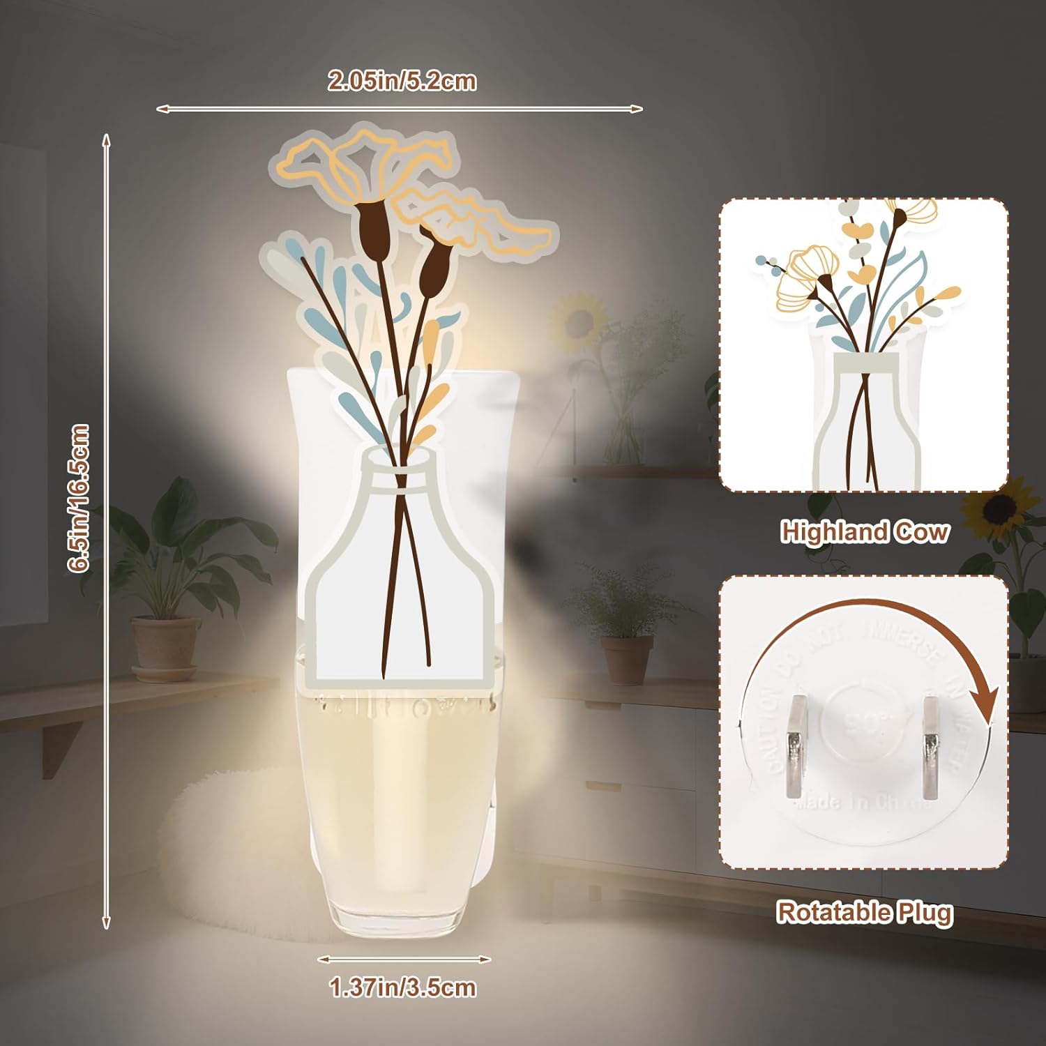 4 Pack Boho Flower Scented Candle with Night Light