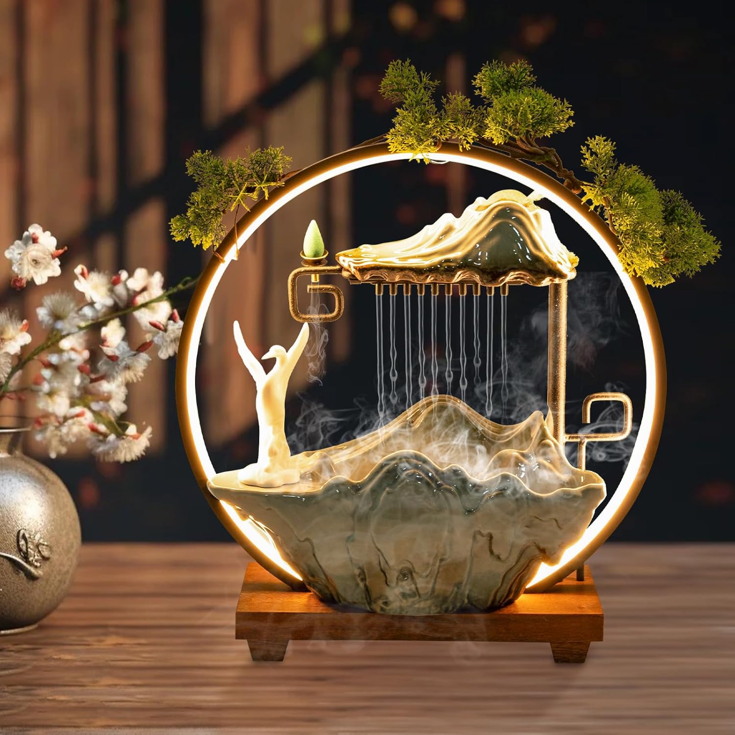 Yumionb Tabletop Fountain with Lights and Pump