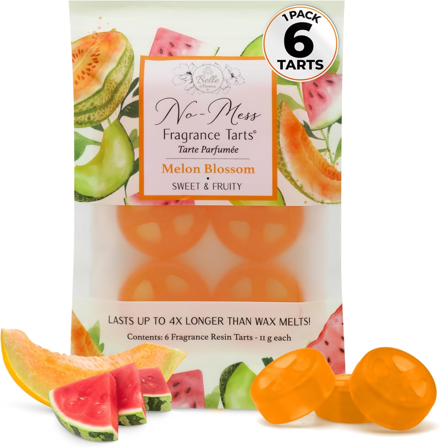 No-Mess Fragrance Tarts - 6 Mini Melon Blossom Scented Resin Wax Melts