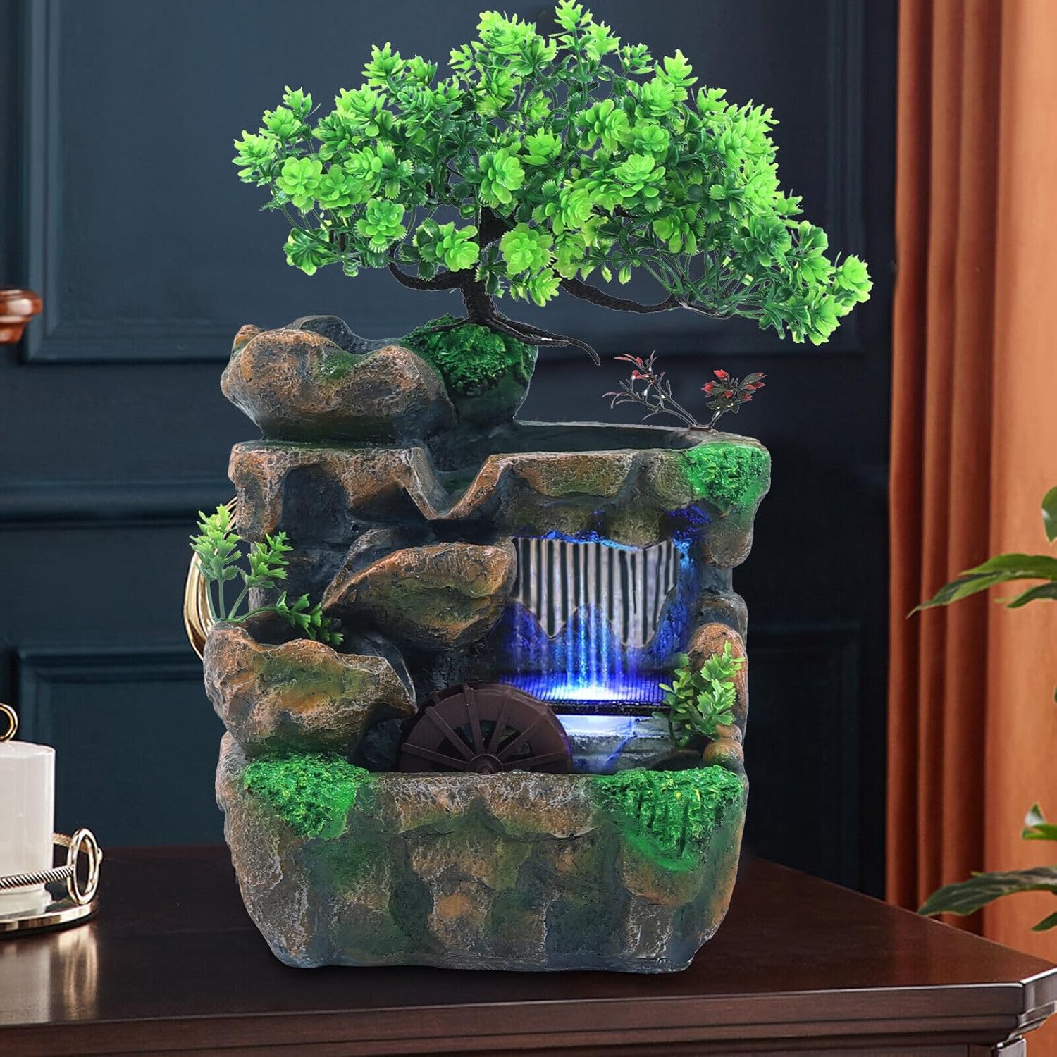 DDBESSIC Rockery Stream Tabletop Fountain with LED Light