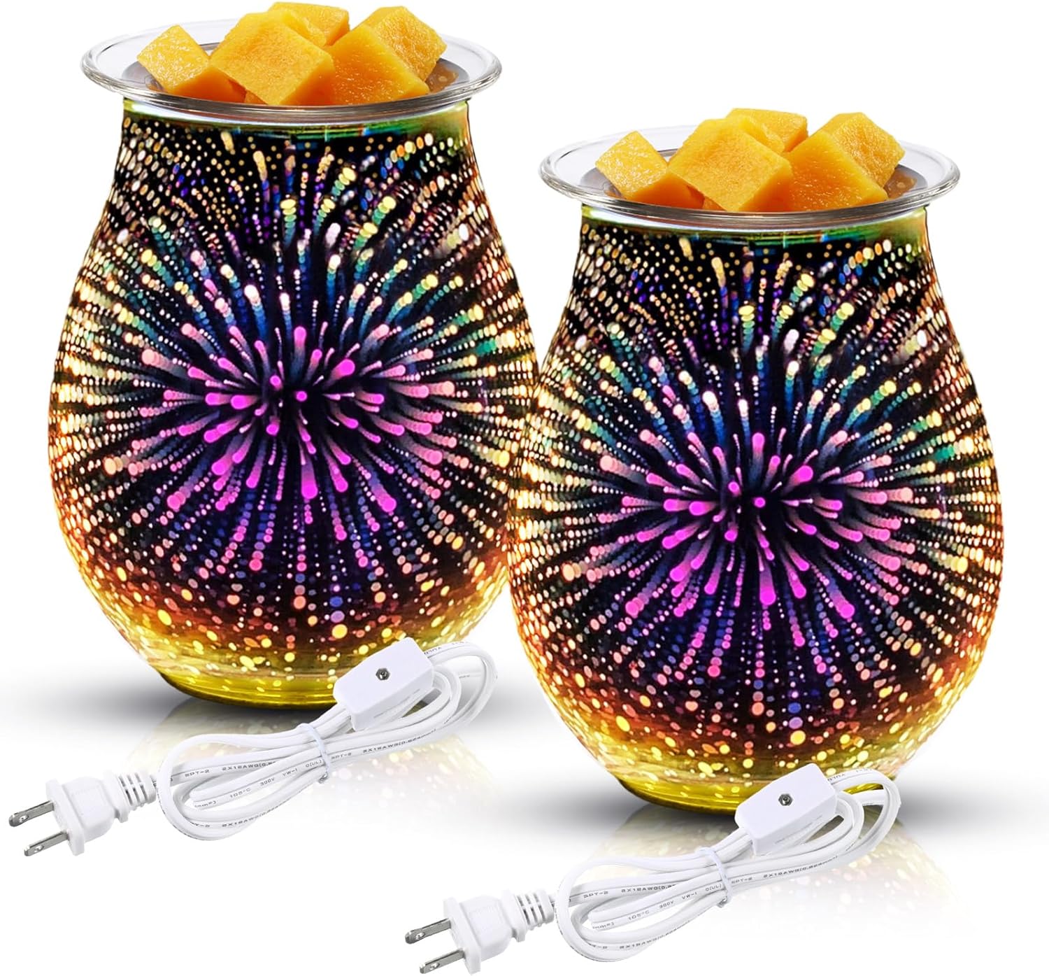 2 Pcs Plug In Wax Melts 3D Glass Warmer with Removable Tray