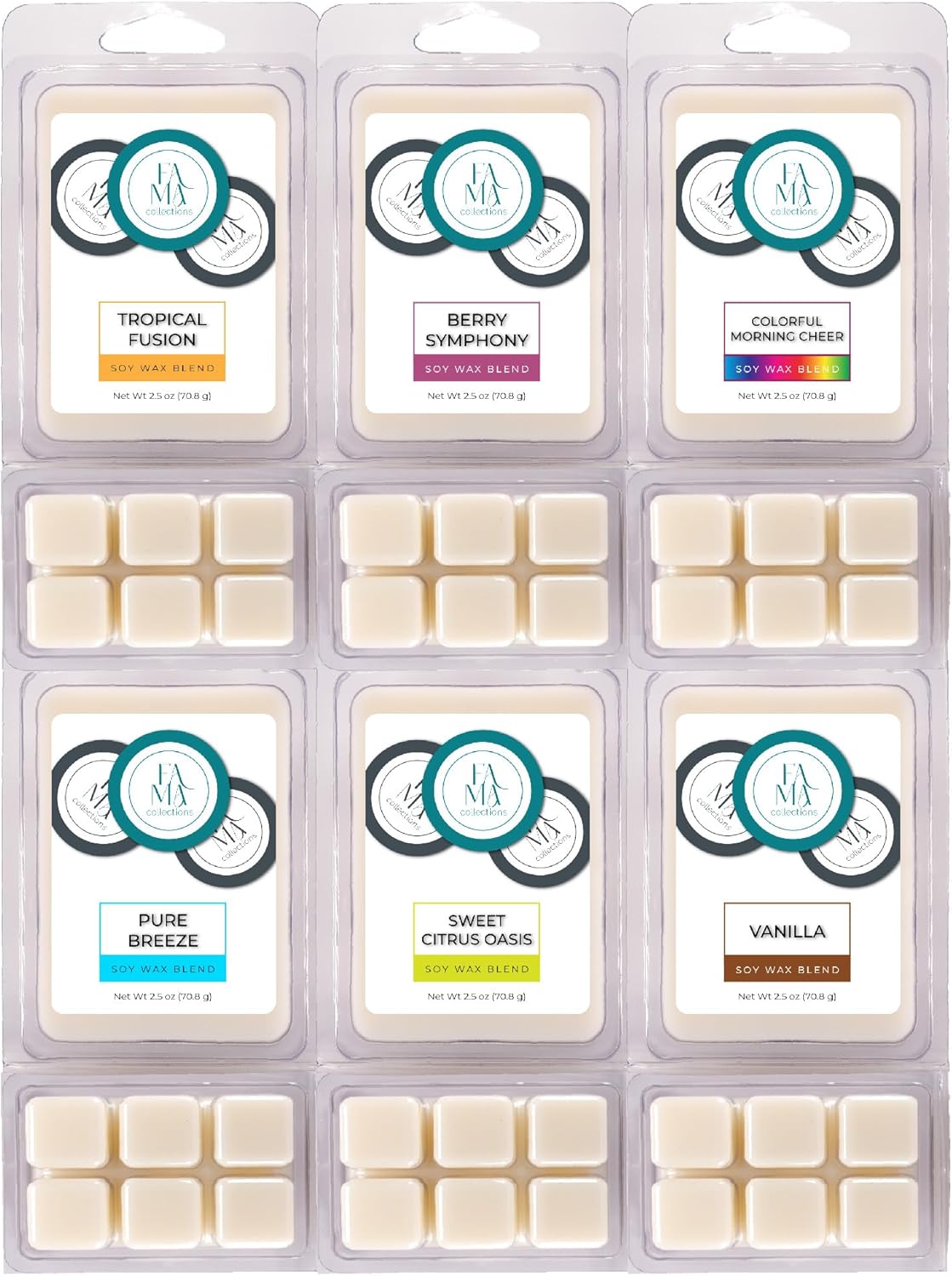 FAMA COLLECTIONS Scented Soy Wax Melts 6 Pack Set 36 Cubes Vol 1