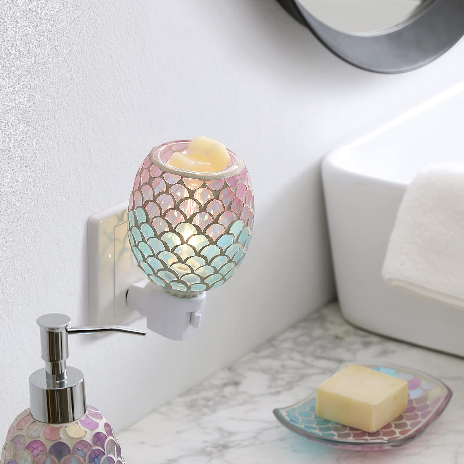 Mosaic Glass Plug-in Fragrance Wax Melt Warmer with Mermaid Design