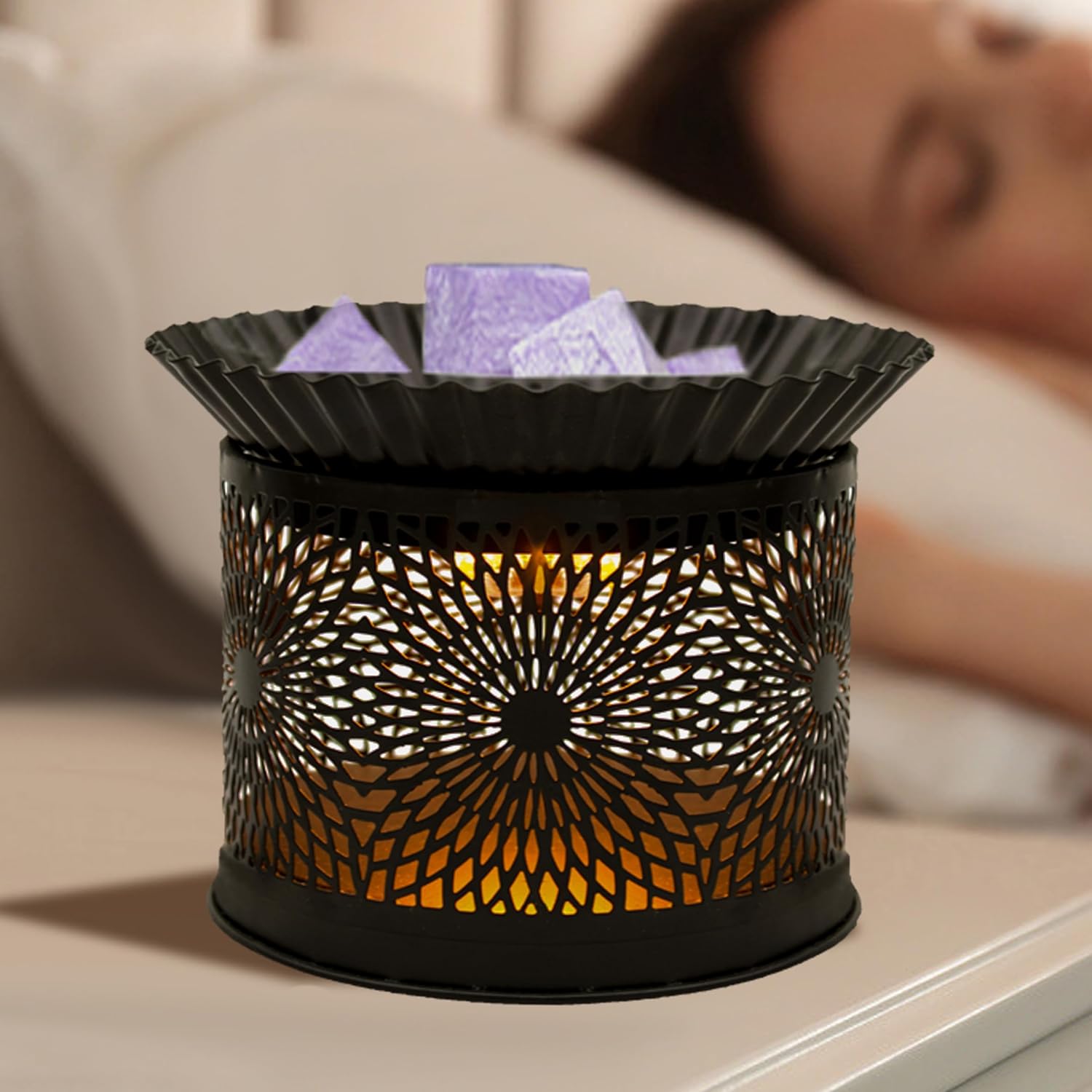 Electric Wax Melt Warmer Decorative Candle Burner Black Daisy