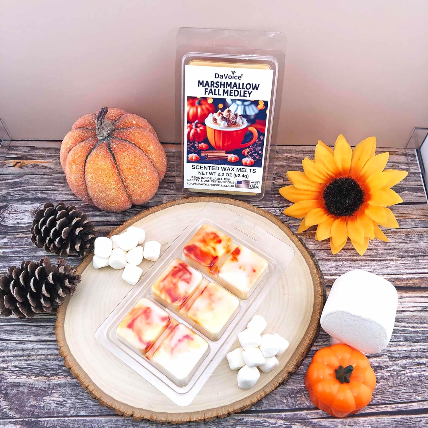 DaVoice Fall Wax Melts Soy Wax Blend - 6 Cubes Pumpkin Vanilla Marshmallow Scent