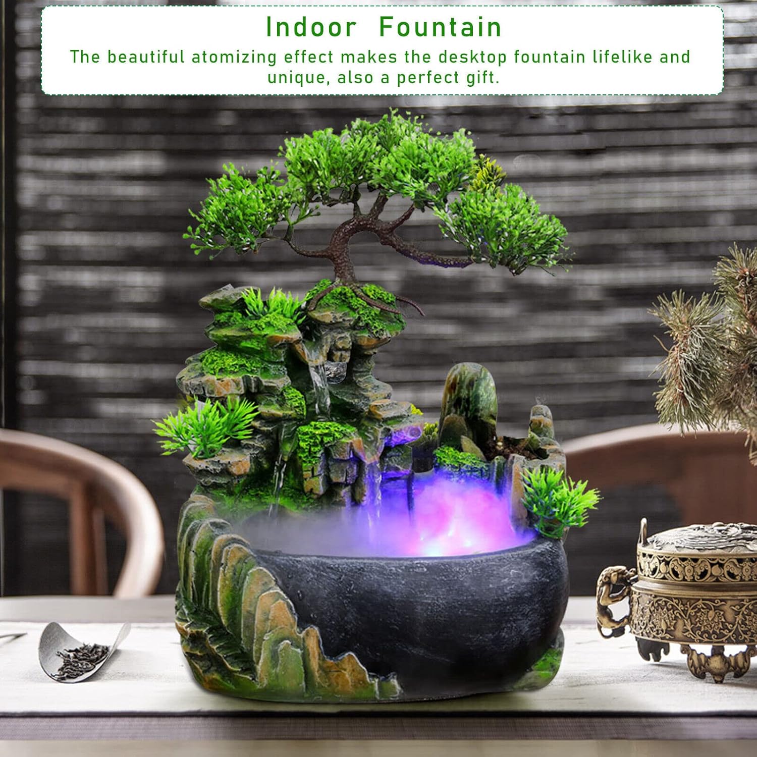 TBVECHI Tabletop Fountain with LED and Humidifier