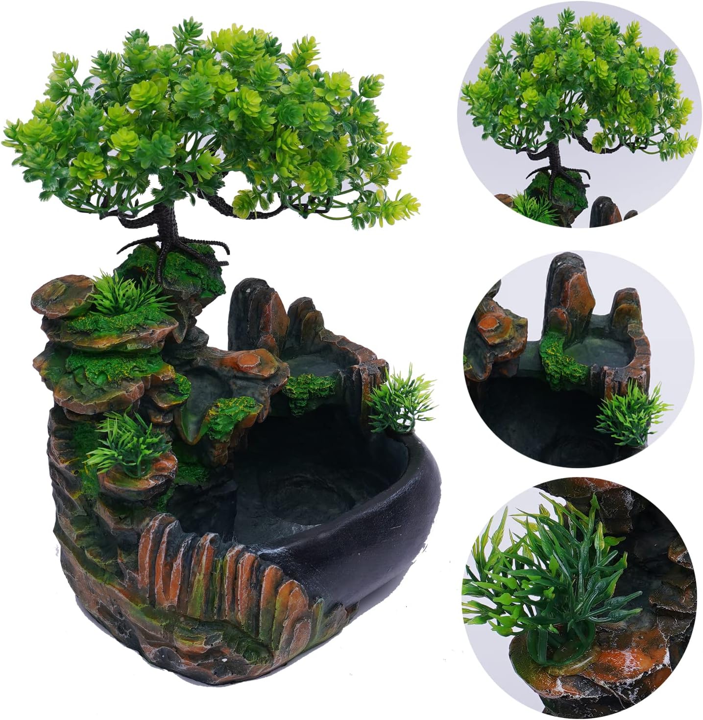 TFCFL Desktop Fountain Waterfall with Rockery and LED Lights