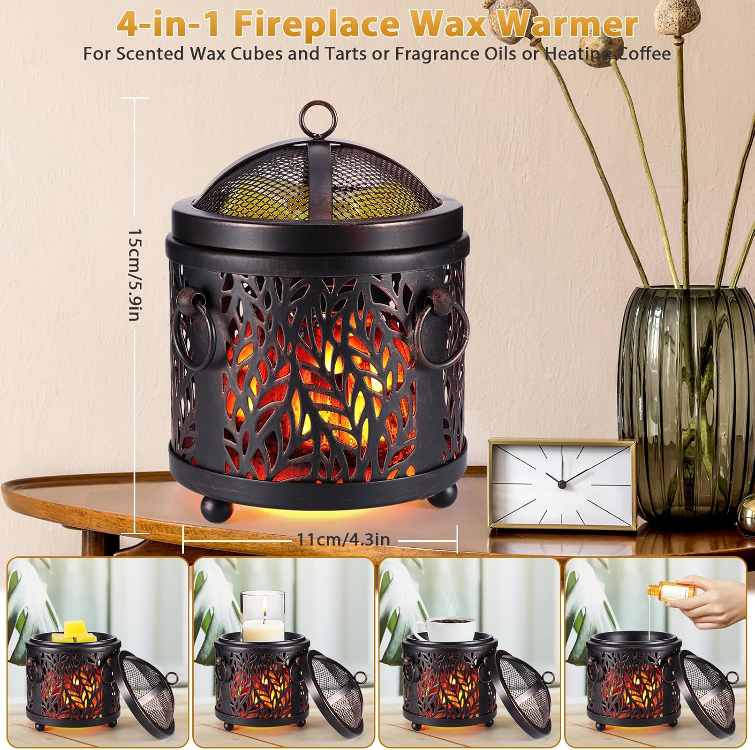 4-in-1 Full Metal Electric Wax Melter with Leaf Design