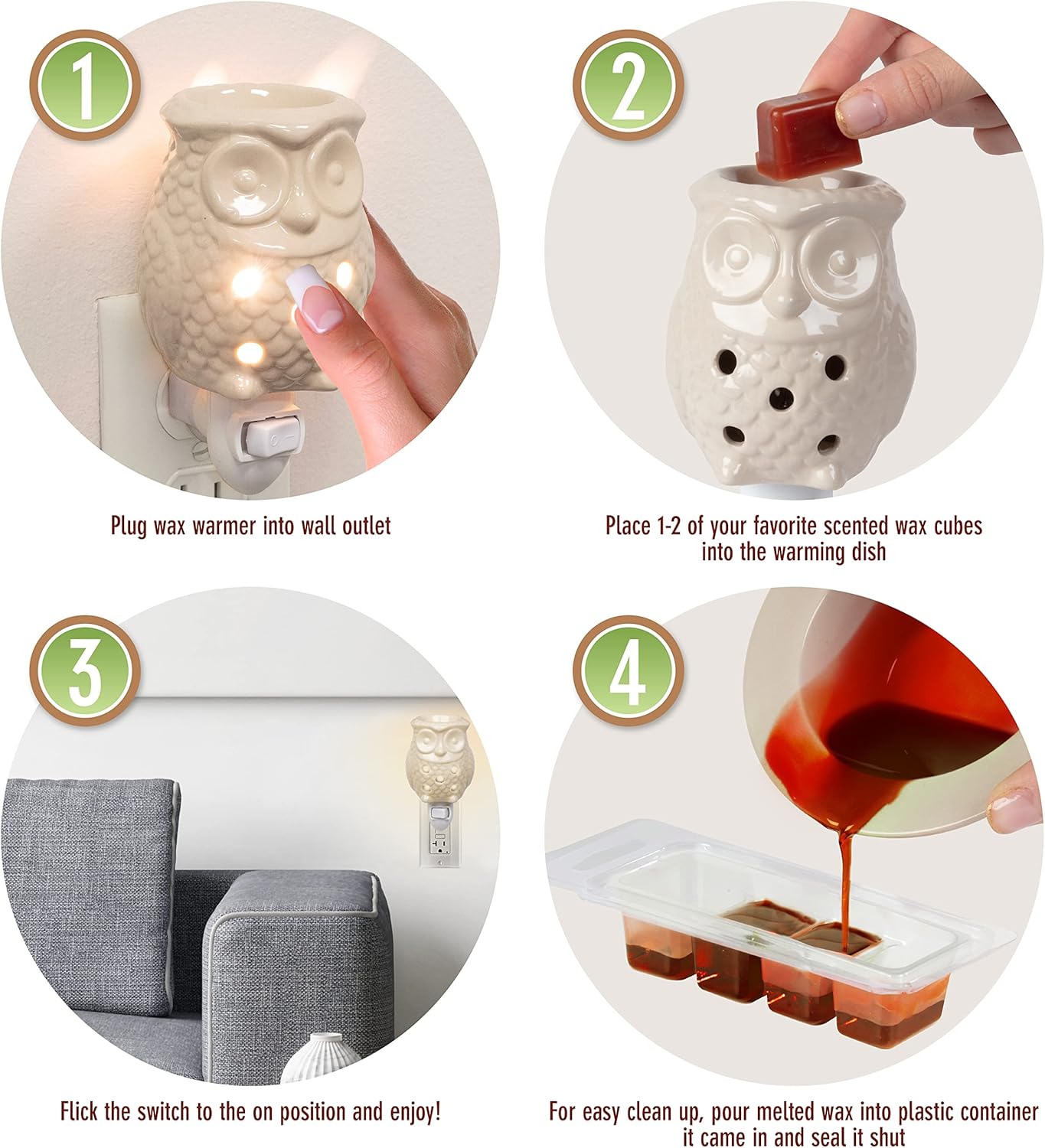 Owl Plug In Fragrance Wax Melt Warmers 2 Pack - Cinnamon Scented