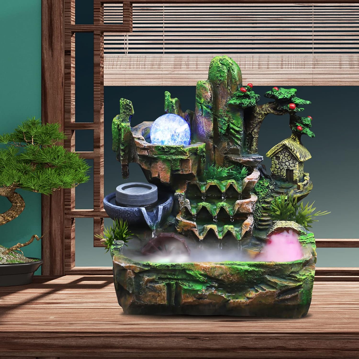 Genseino Rockery Fountain with LED Lights and Atomizer