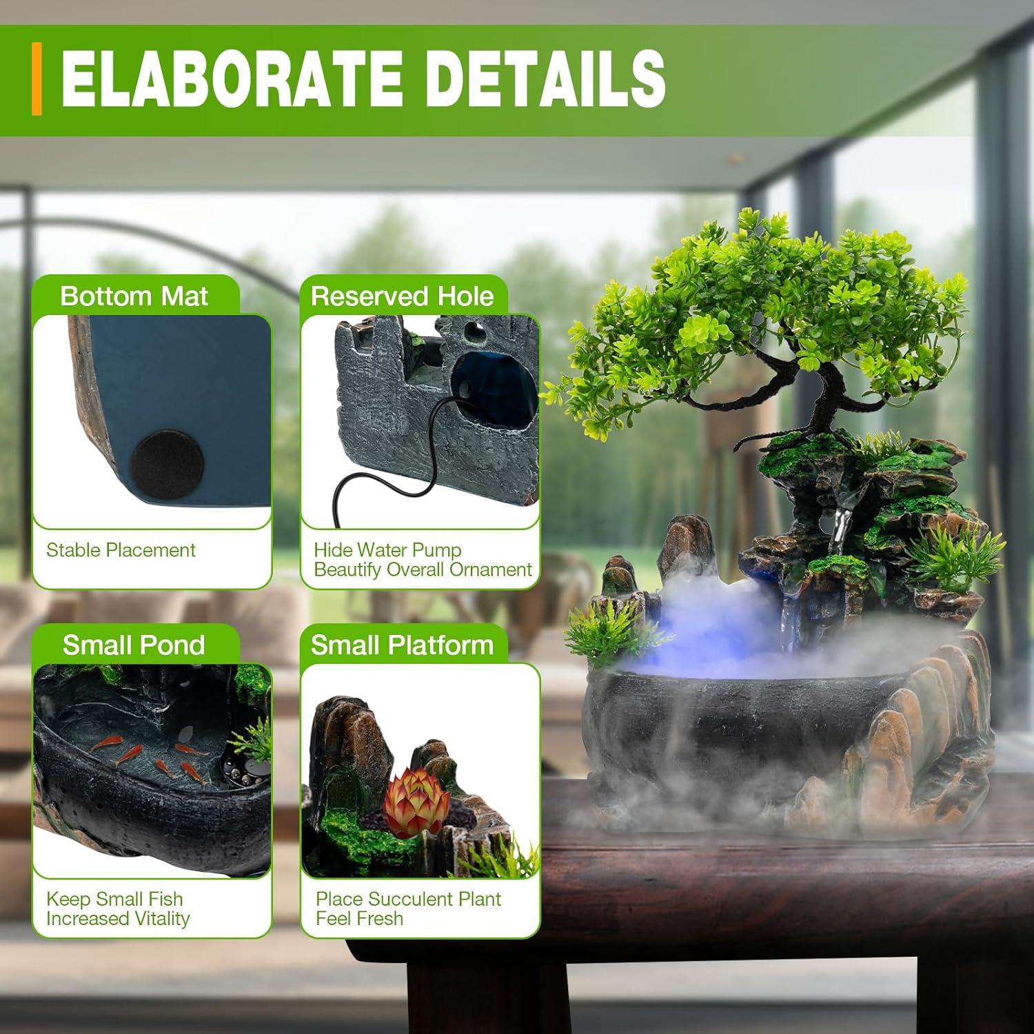 Indoor Tabletop Fountain Waterfall with LED Light