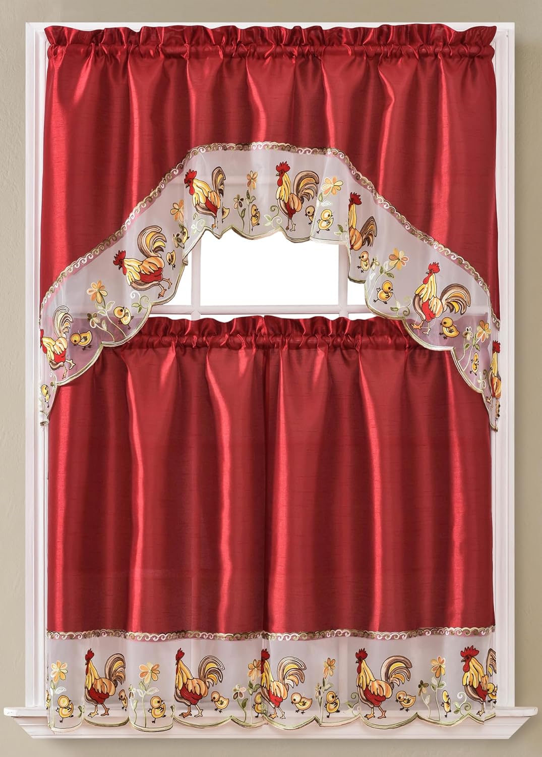 GLORY RUGS 3pc Kitchen Rooster Valance Set