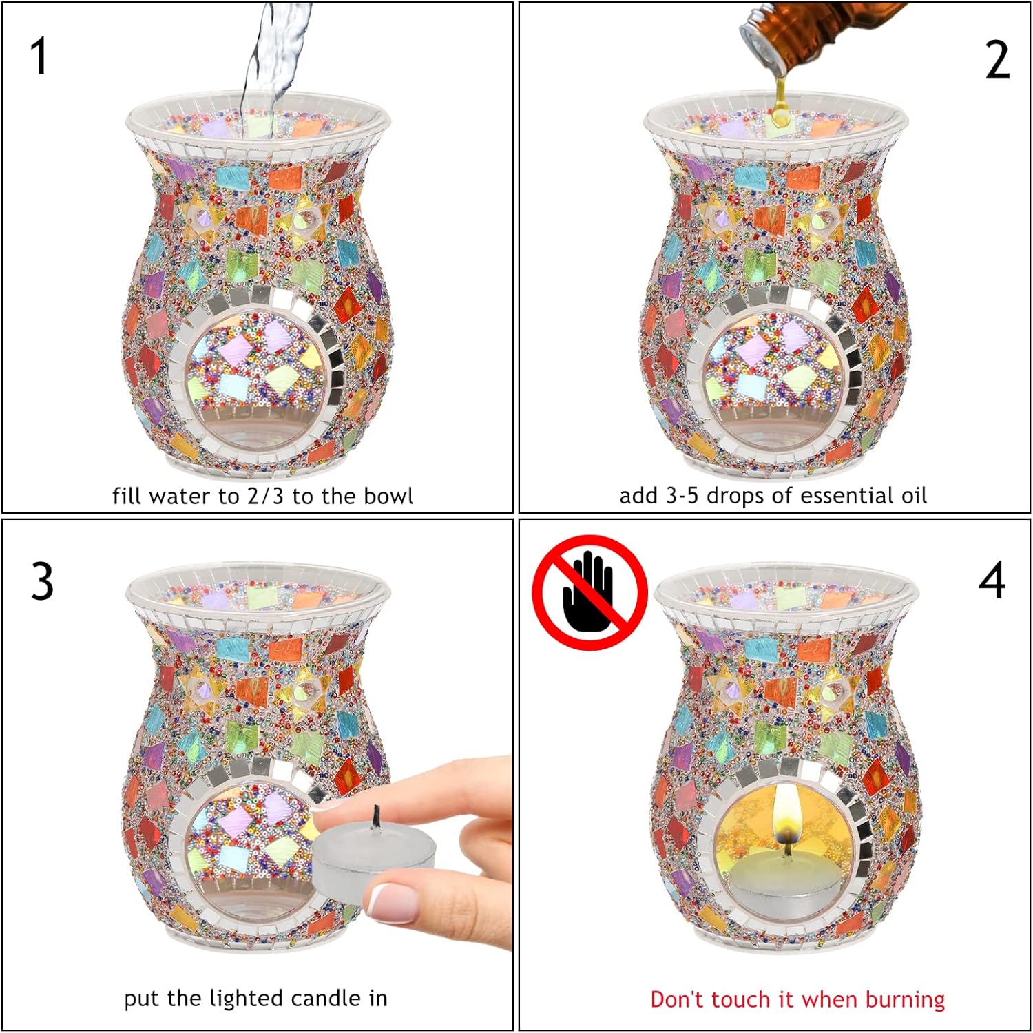 Lyellfe 2 Pack Mosaic Glass Diffuser