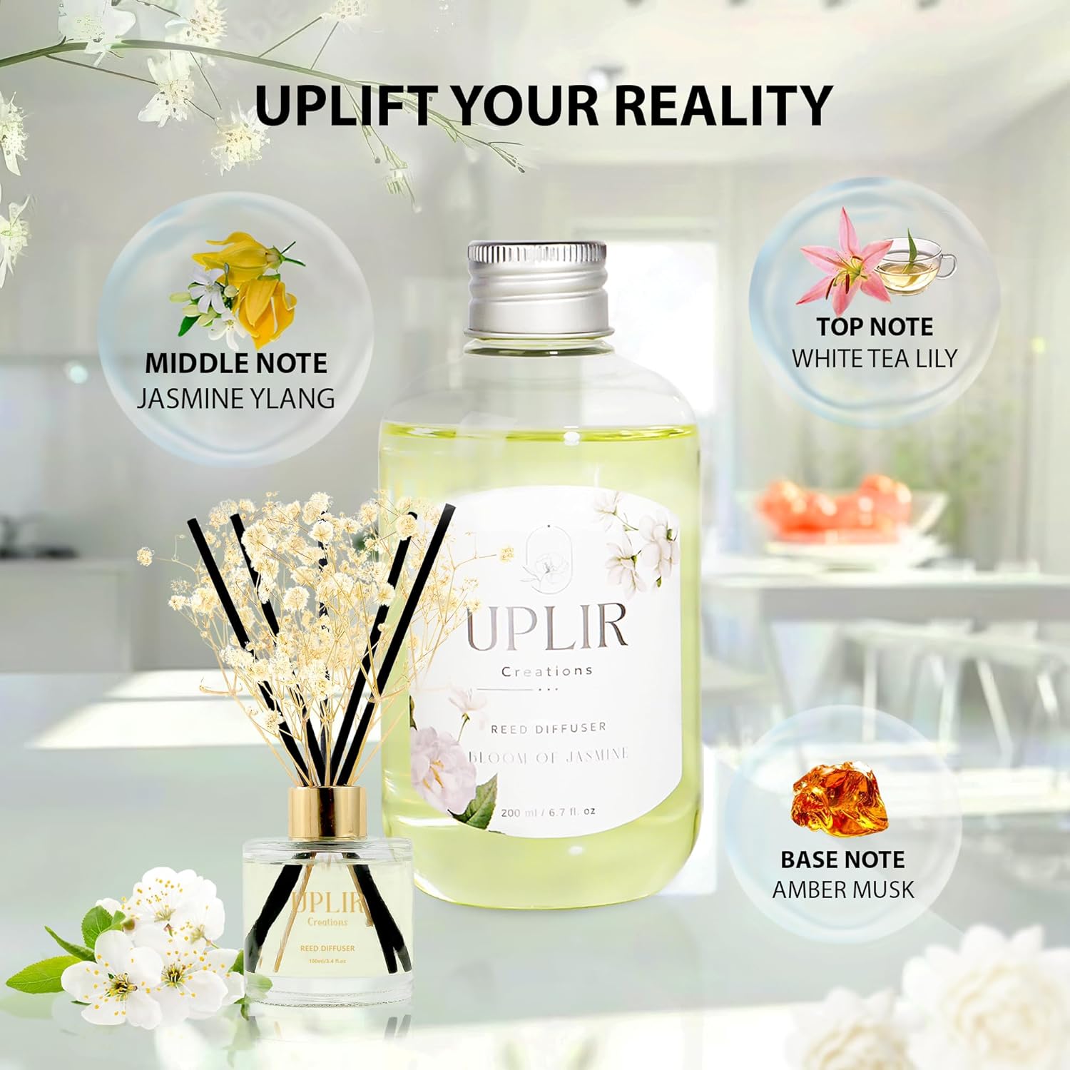 White Tea Jasmine Essential Oil Refill 67 OZ with 5 Sticks