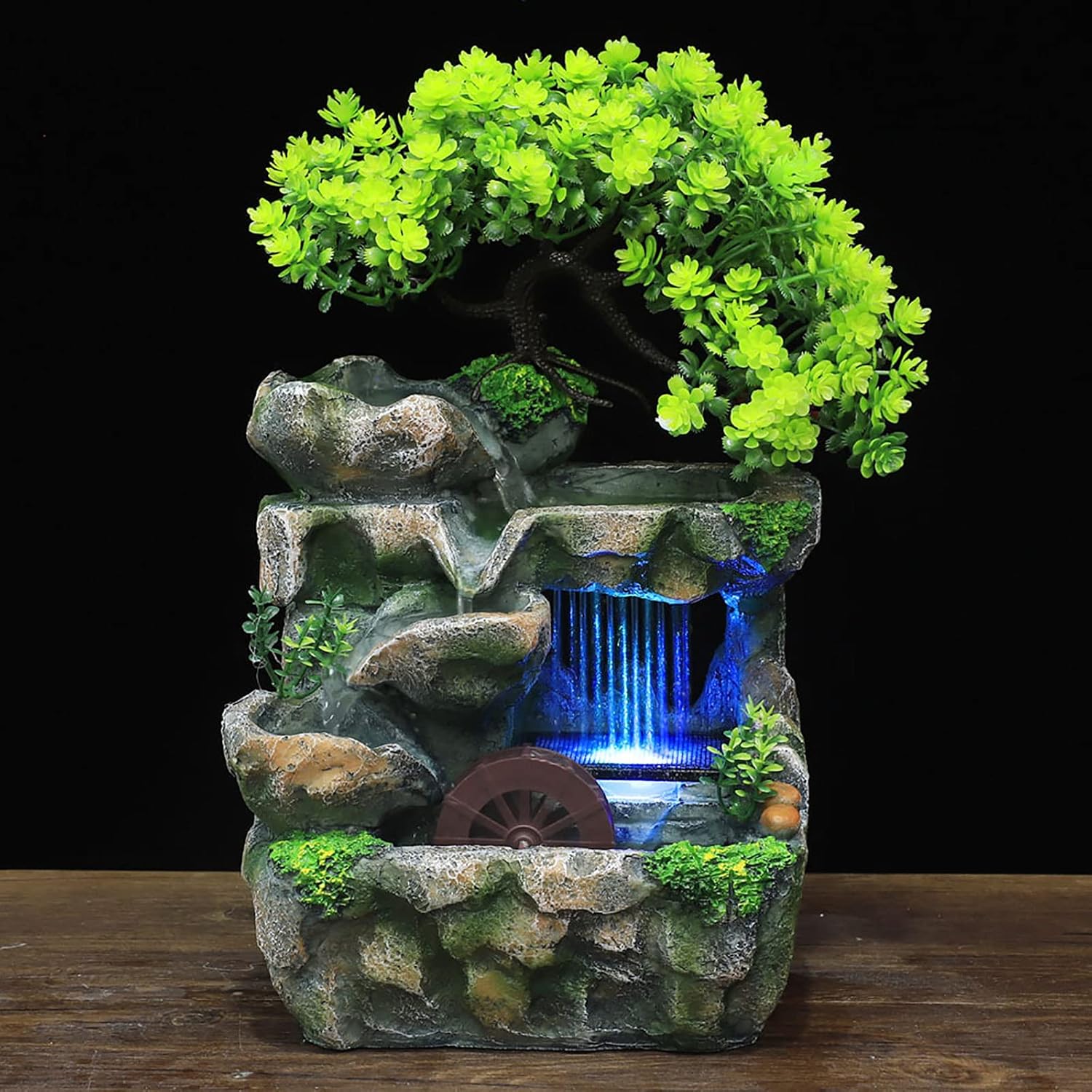 Mini Indoor Water Fountain with LED Light for Home Office Bedroom