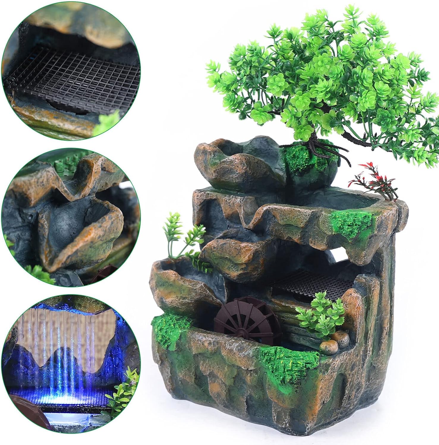 DDBESSIC Rockery Stream Tabletop Fountain with LED Light