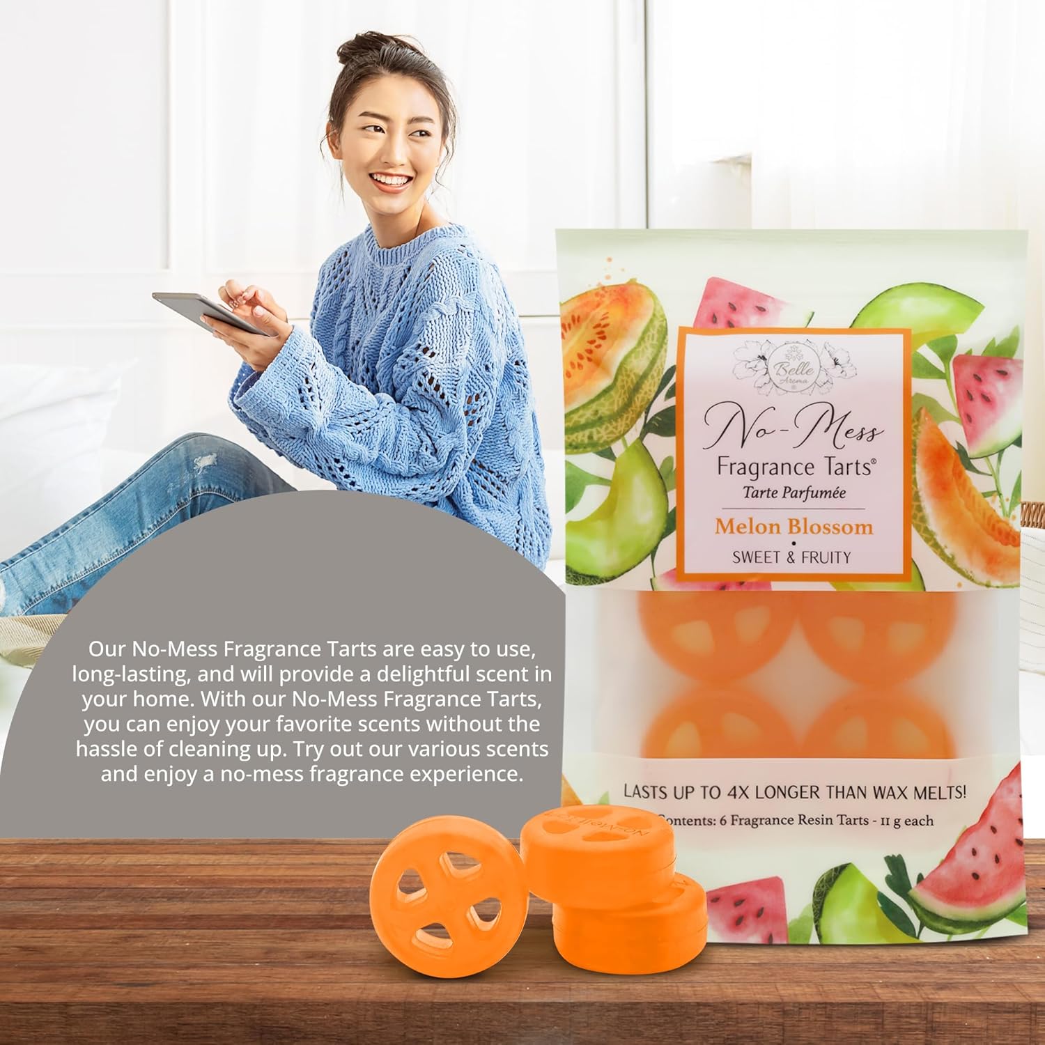 No-Mess Fragrance Tarts - 6 Mini Melon Blossom Scented Resin Wax Melts