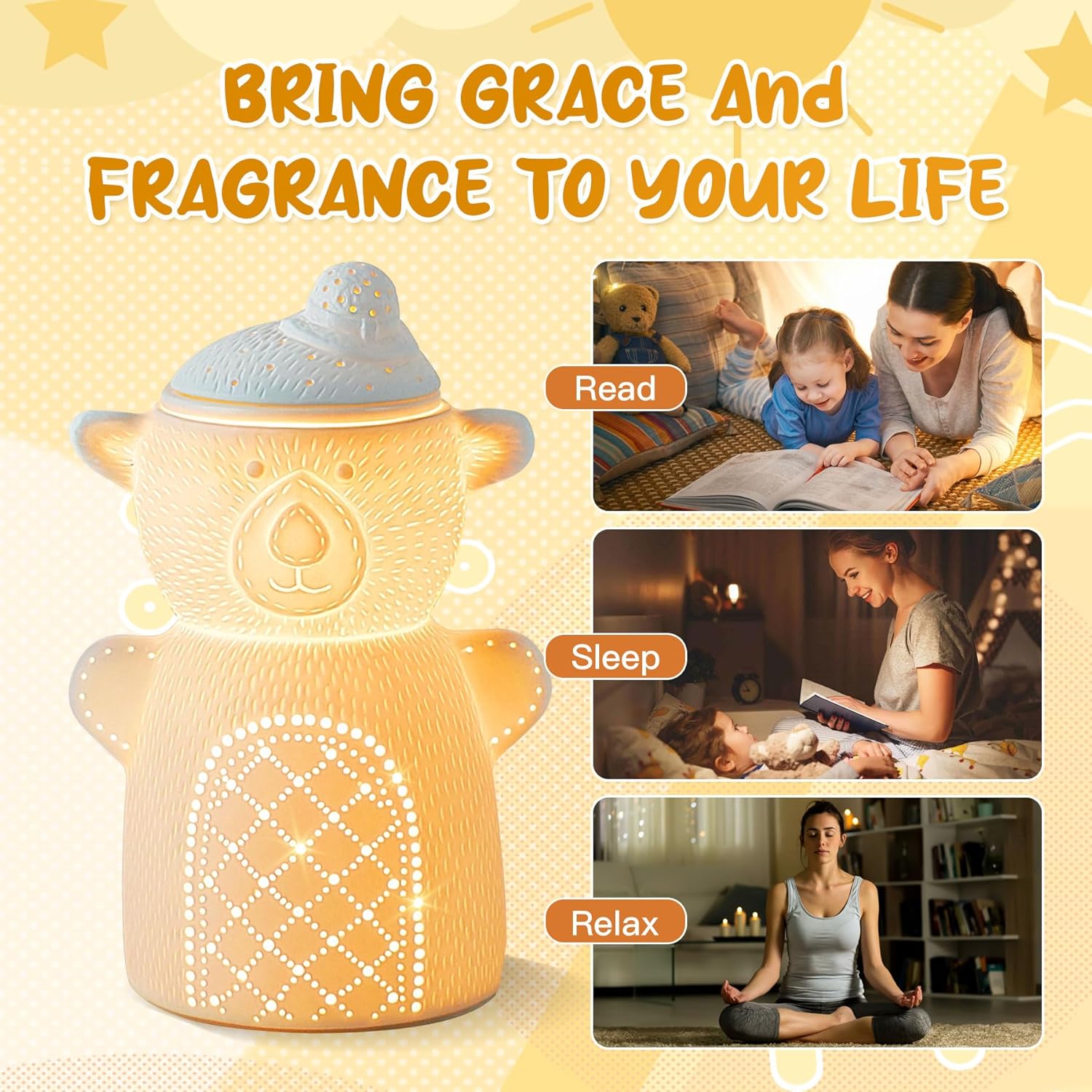 Cute Ceramic Wax Warmer with Night Light and Adjustable Fragrance