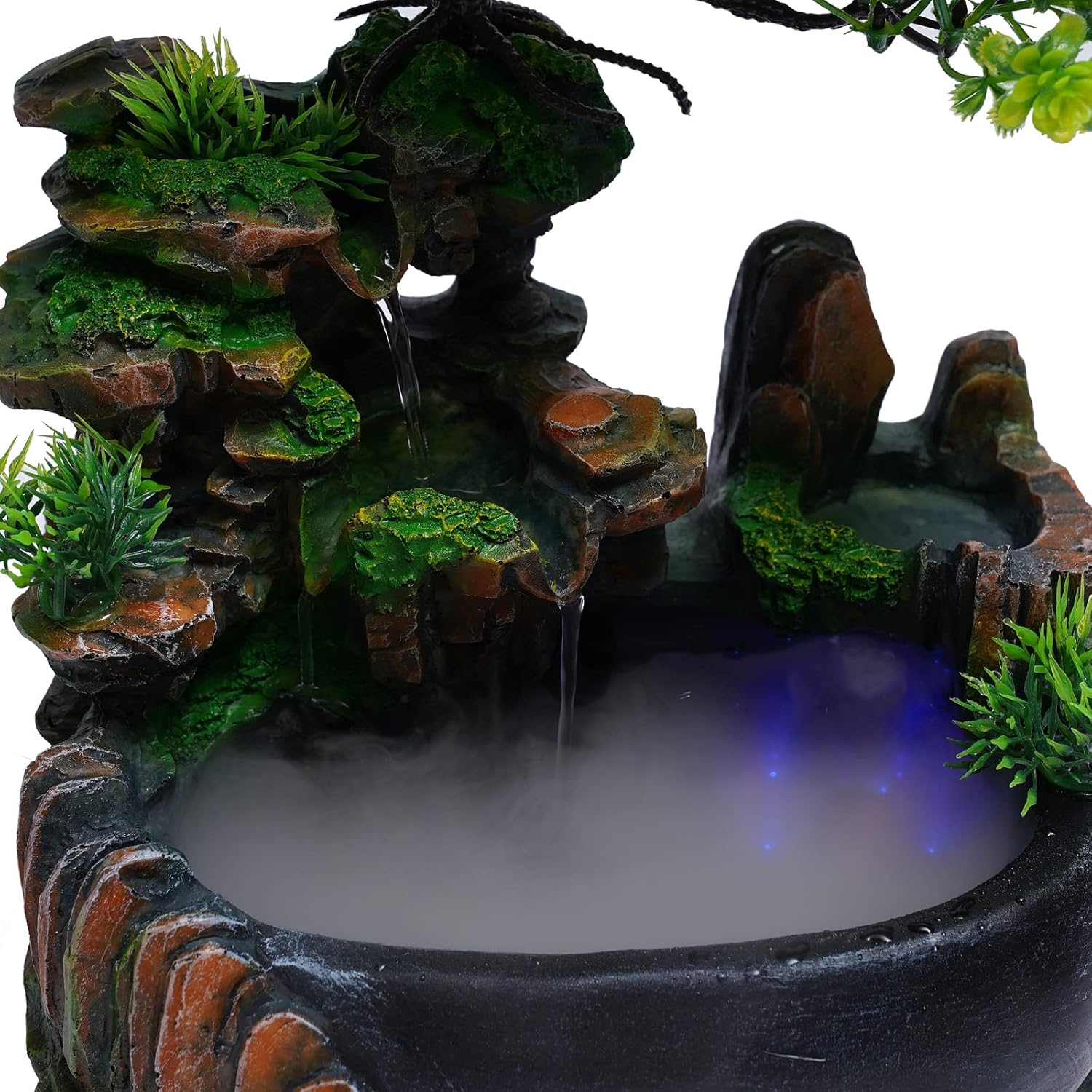TFCFL Desktop Fountain Waterfall with Rockery and LED Lights