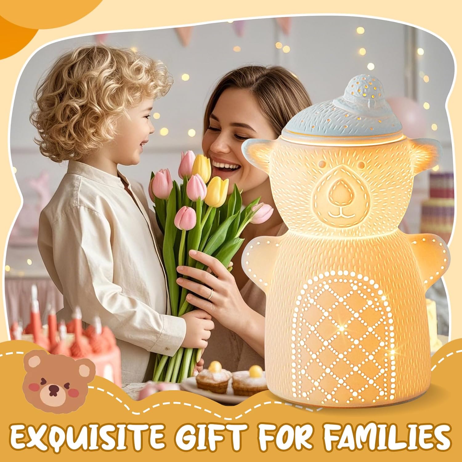 Cute Ceramic Wax Warmer with Night Light and Adjustable Fragrance