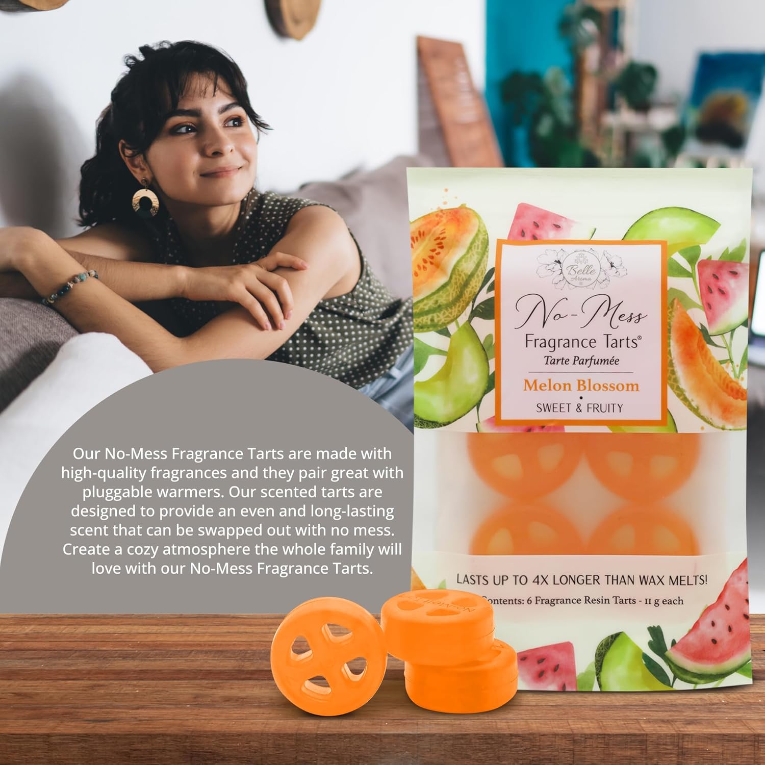 No-Mess Fragrance Tarts - 6 Mini Melon Blossom Scented Resin Wax Melts