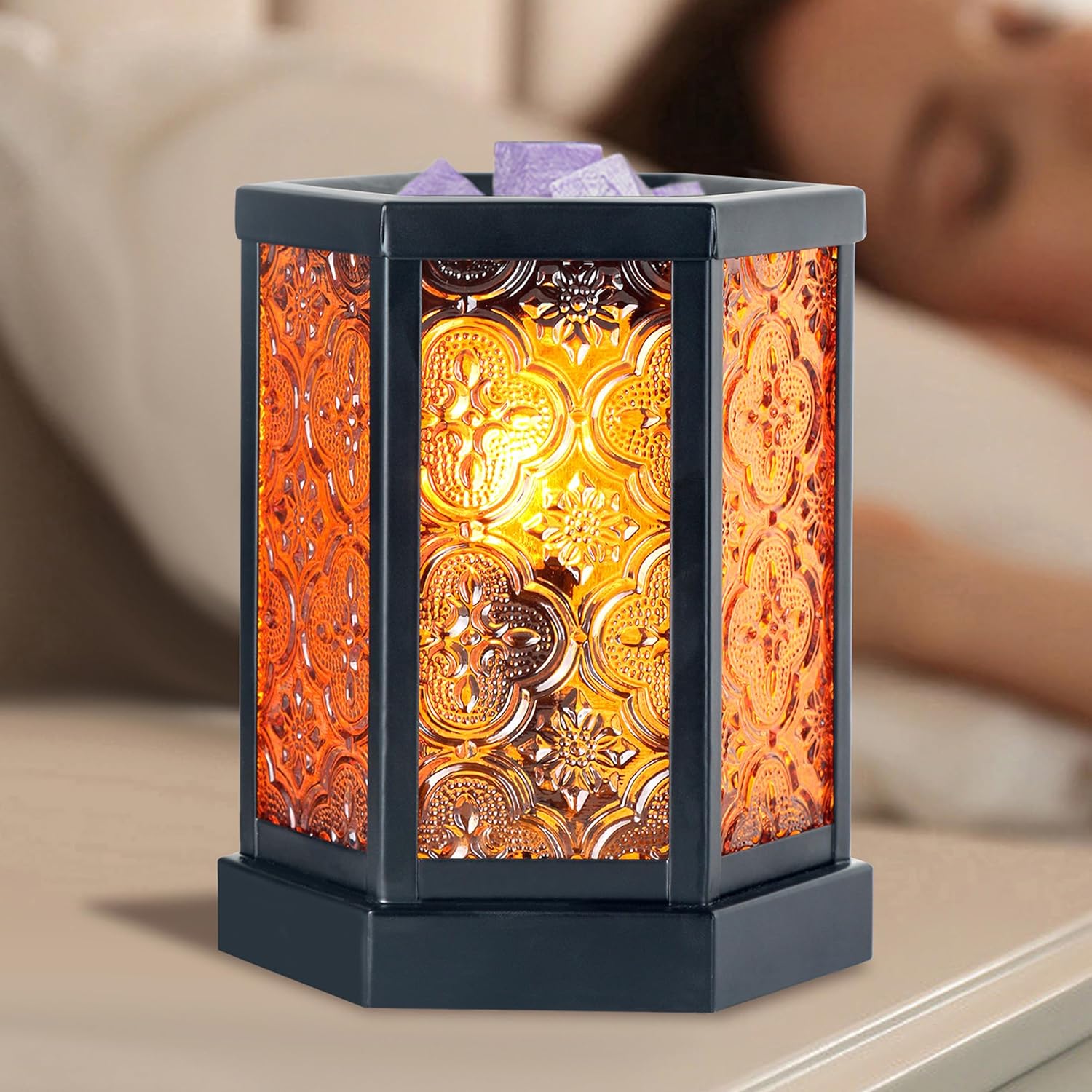 Moroccan Electric Wax Melt Warmer with Amber Glass