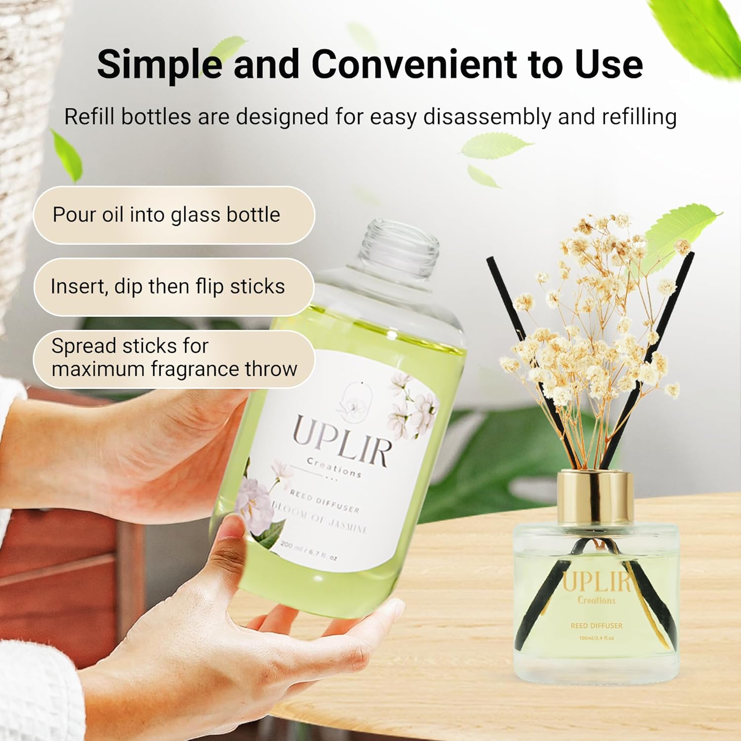 White Tea Jasmine Essential Oil Refill 67 OZ with 5 Sticks
