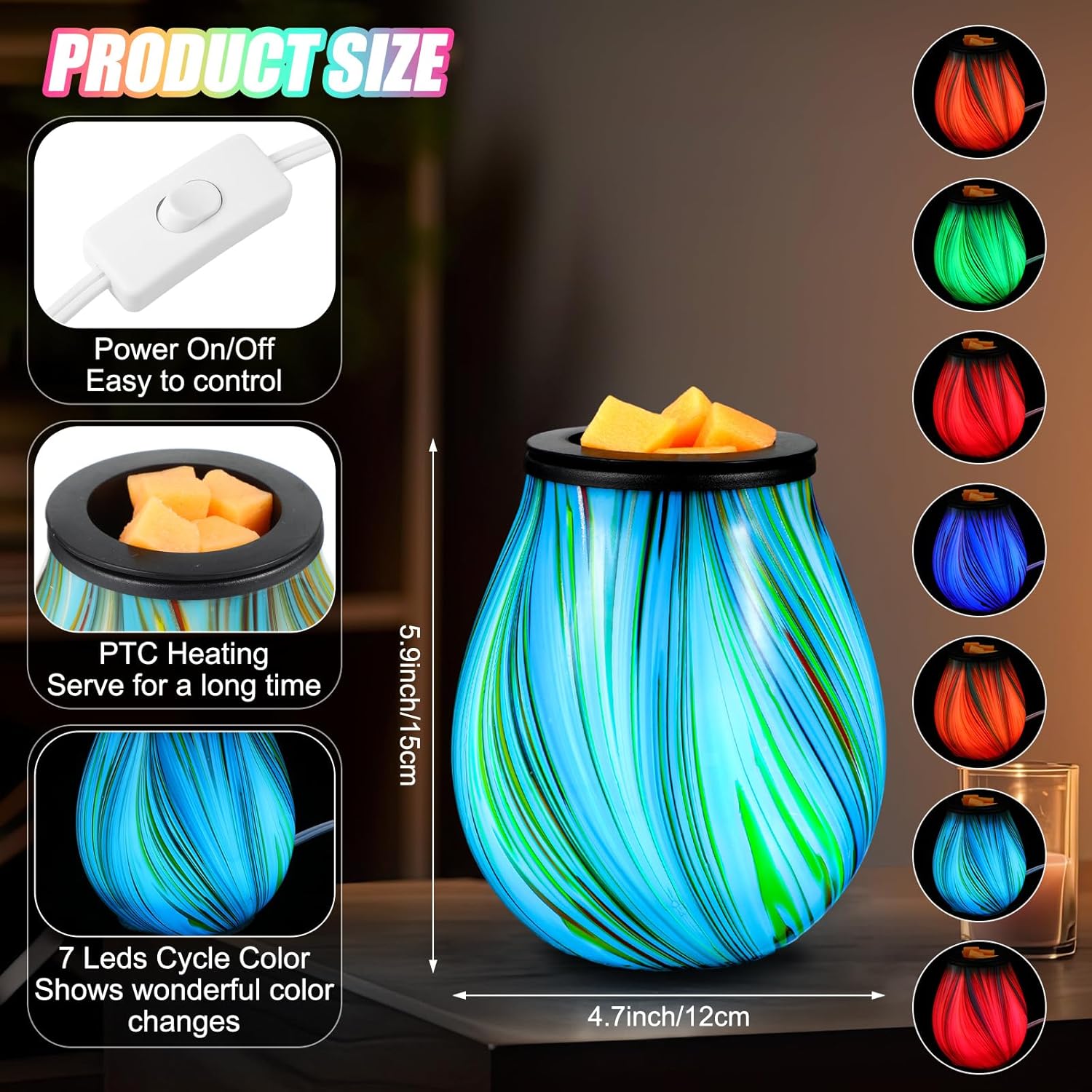 Tujoe 2 Pcs Electric Wax Melter with LED Light and PTC Heating
