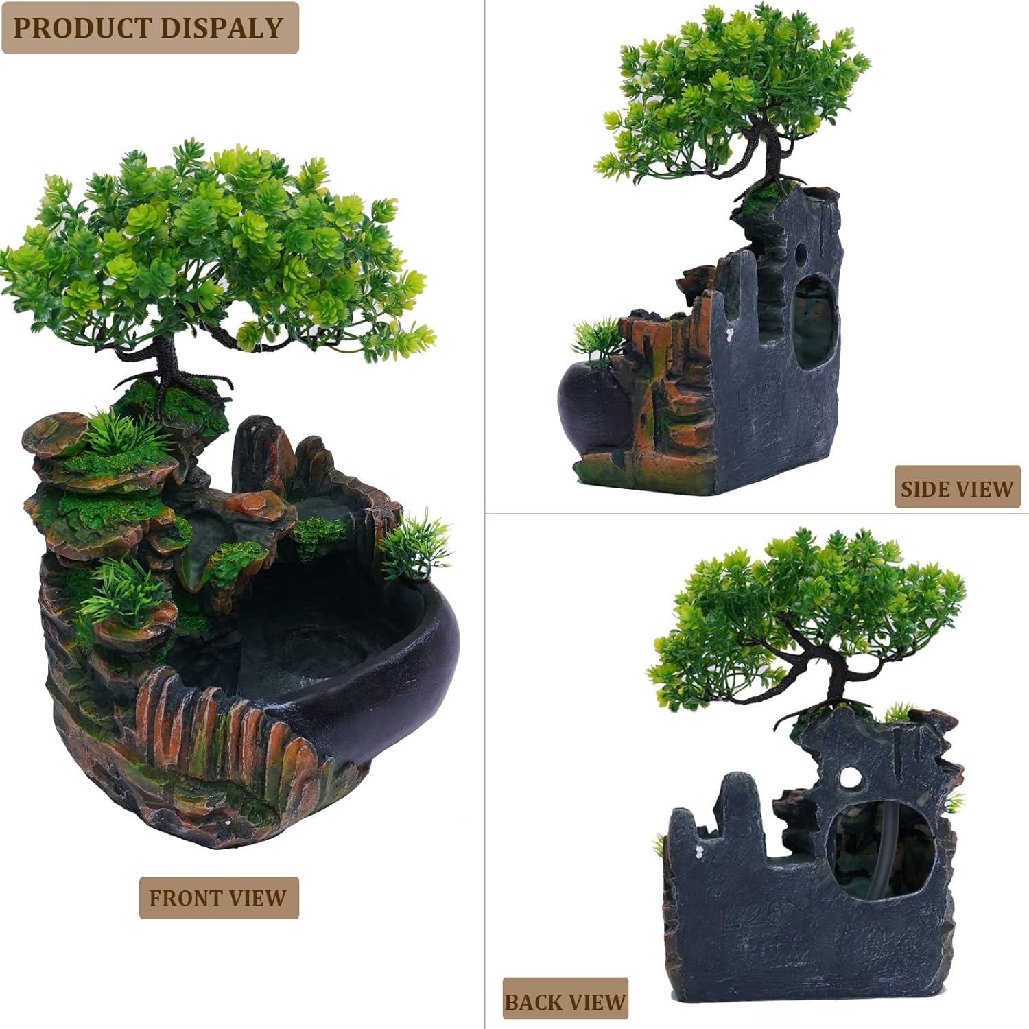 TFCFL Desktop Fountain Waterfall with Rockery and LED Lights