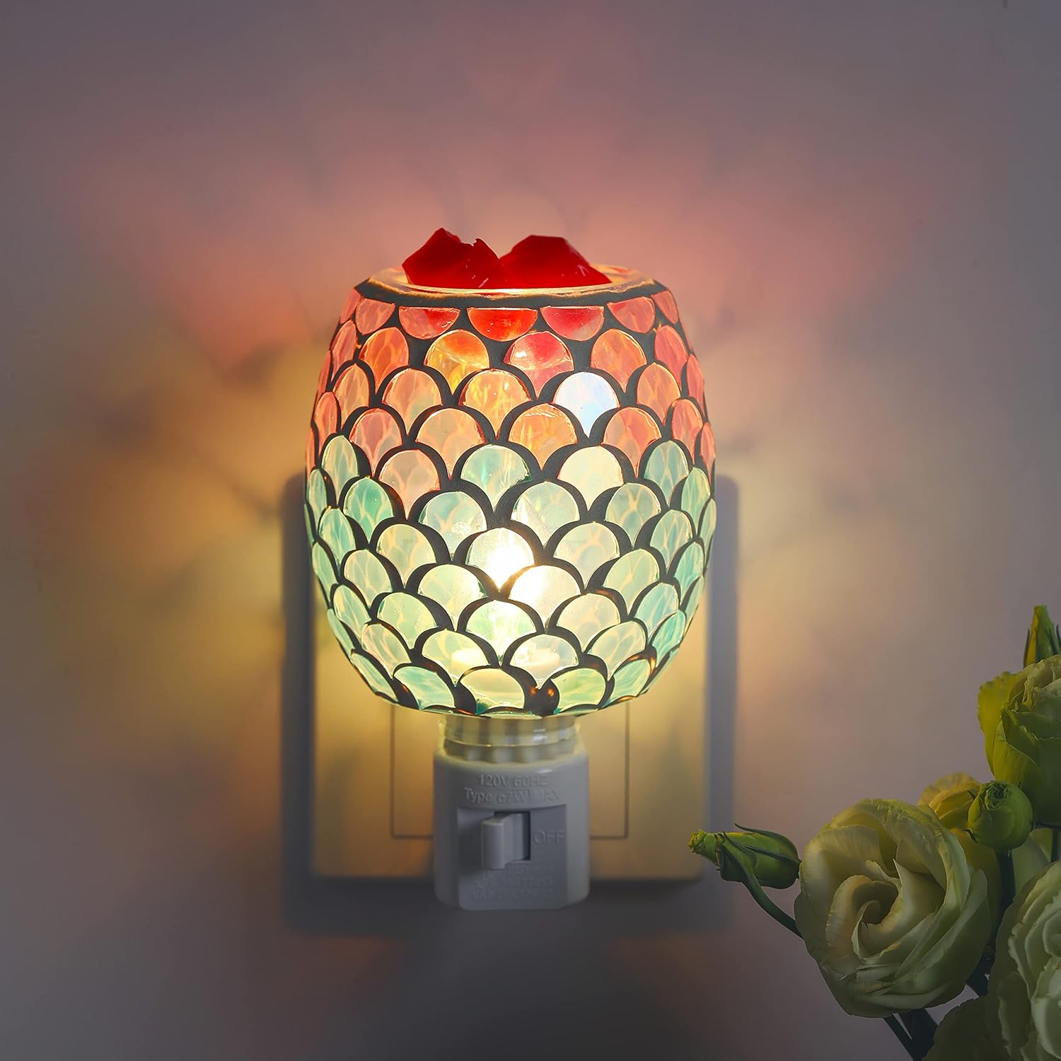 Mosaic Glass Plug-in Fragrance Wax Melt Warmer with Mermaid Design