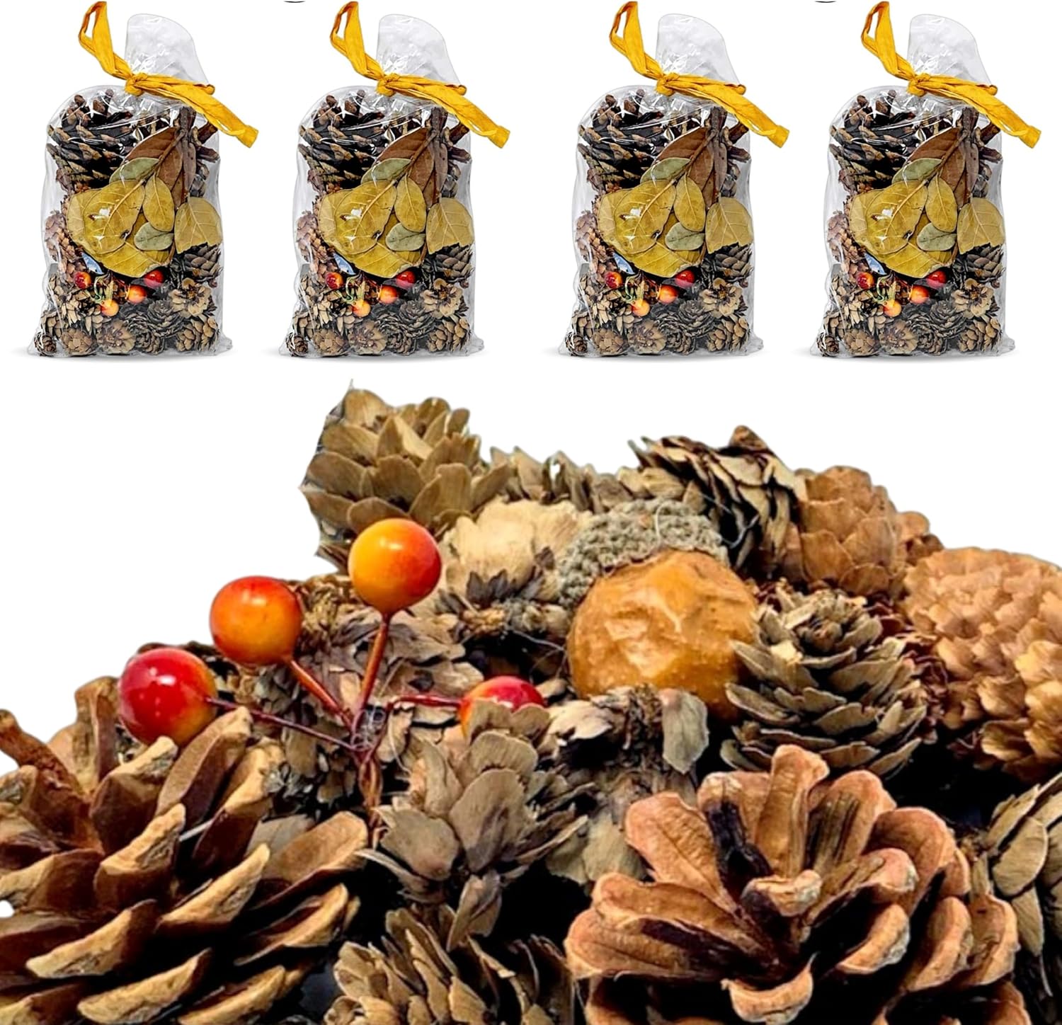 Pine Cones Acorns Leaves Berries - 4 Bags - Holiday Vase Filler