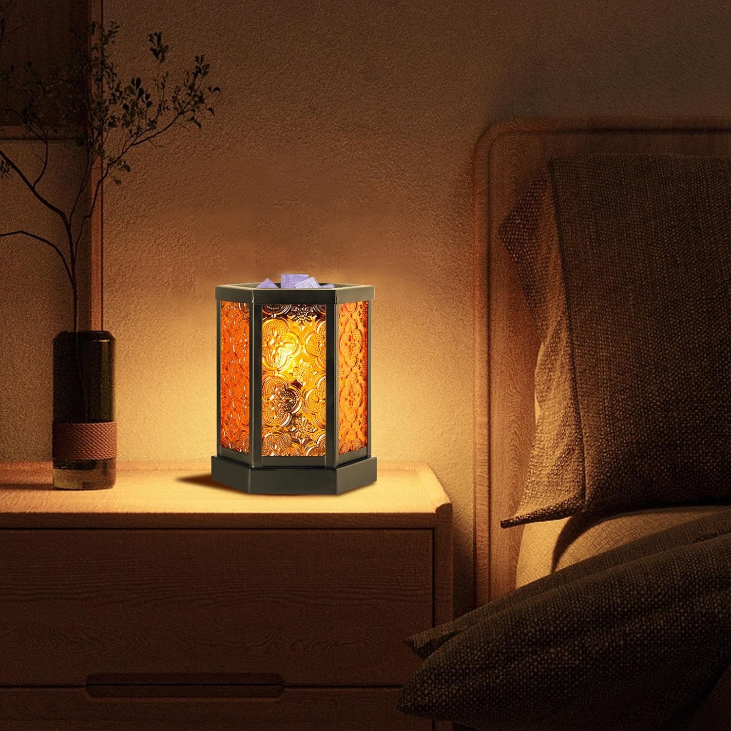 Moroccan Electric Wax Melt Warmer with Amber Glass