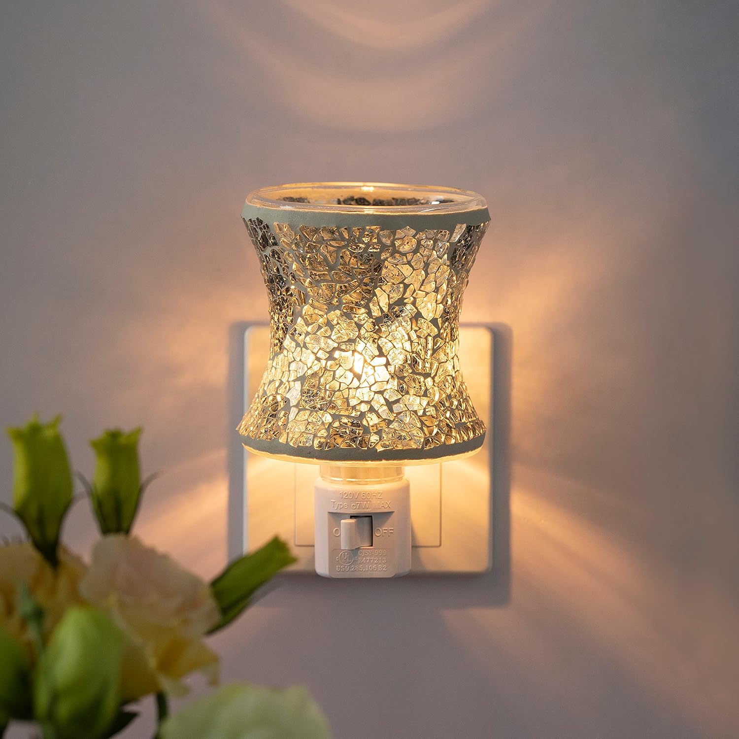Mosaic Glass Fragrance Wax Melt Warmer with Night Light